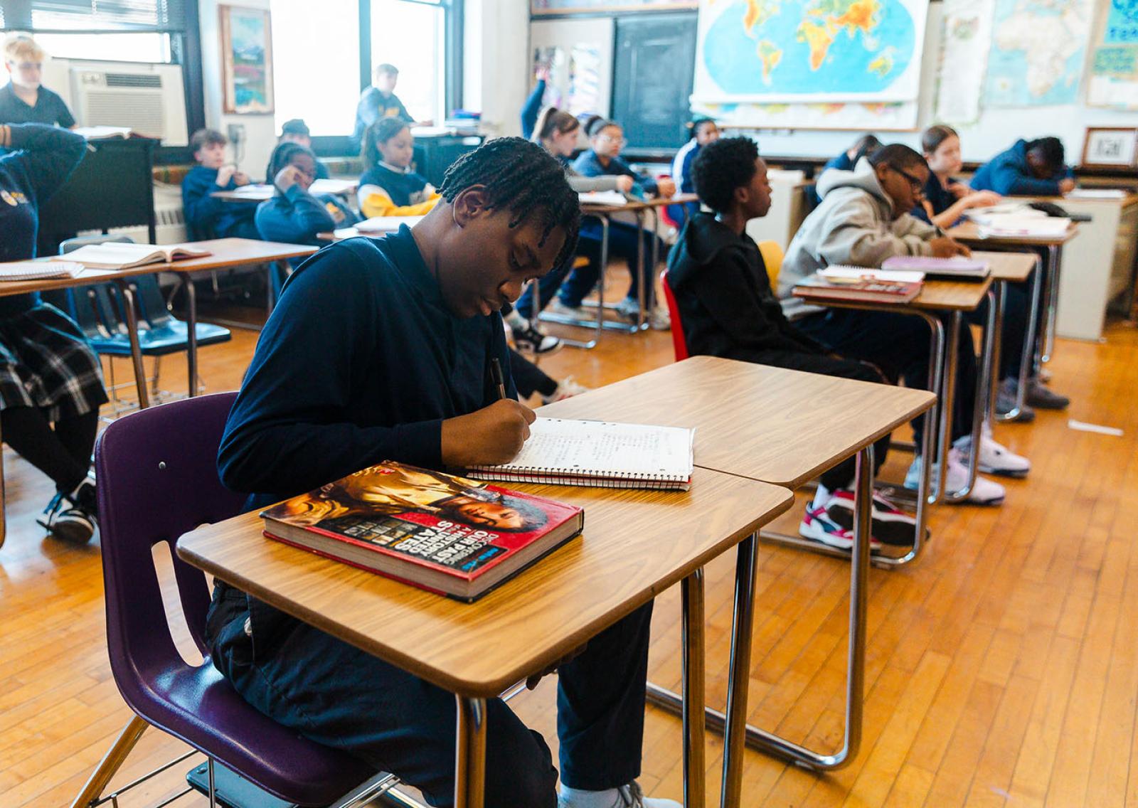 High school students working at their desks.